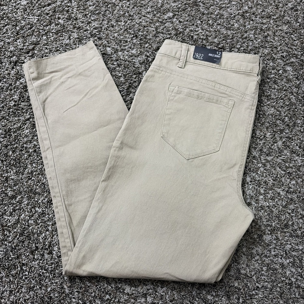 1822 Denim Ankle Skinny Pants Tan Khaki Size 12 Women's NEW NWT